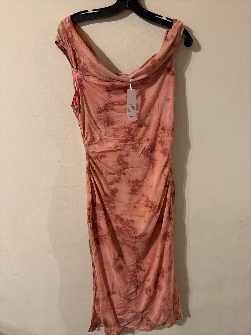 Floral Draped Slip Maxi Dress in Blush Pink